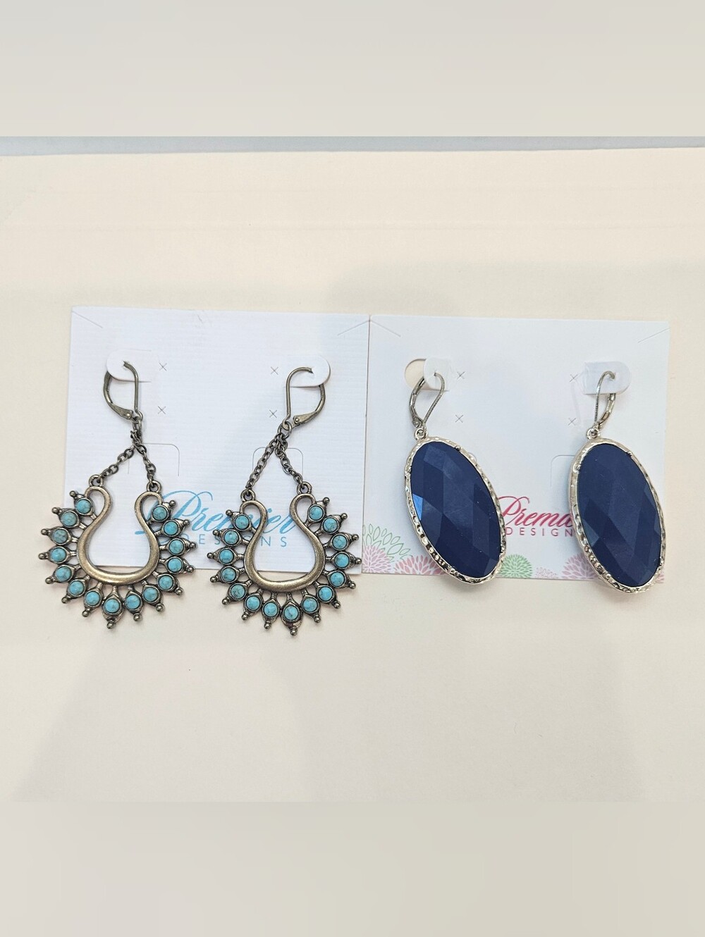 Premier Designs Lot Pierced Earrings Reversible Drop Dangle Purple Teal